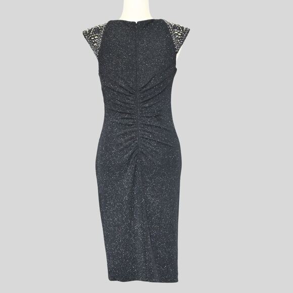 Vince Camuto Beaded Ruched Metallic Bodycon Dress Gray Size 8 - Picture 3 of 8